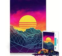 Vaporwave Sunset Rocks Jigsaw Puzzles 1000 Mental Focus Game No Gap Tight Fitting Design Interactive Brain Challenge for Home (38x26cm)