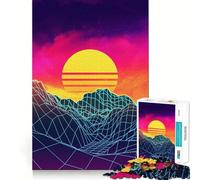 Vaporwave Sunset Rocks Jigsaw Puzzles for Adults 1000 Think Boost Game Precise Interlock Structure Easy to Learn Family Enjoyment (50x75cm)