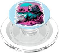 Vaporwave Synthwave Surfer Bear Beach Grizzly Surfing 80s PopSockets PopGrip for MagSafe