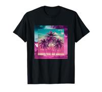 Vaporwave Tropical Sunset Palm a Trees Teal Turquoise Purple T-Shirt