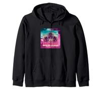 Vaporwave Tropical Sunset Palm a Trees Teal Turquoise Purple Zip Hoodie