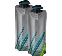 Vapur Collapsible Water Bottle With Carabiner, Compact Bottle Folds Flat For Hydration On The Go, Ideal for Traveling, Hiking or Camping, 34 Ounce, Grey & Teal, Pack of 2