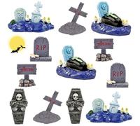 VARACL 12 PCS Miniature Tombstones Figurine Mini Resin Tombstones Gravestone For Mini House Graveyard Scene Diorama Crafts Halloween Village Decor Accessories, Halloween Graveyard Cake Decorations