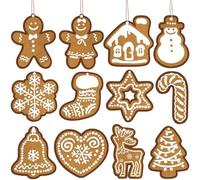 VARACL 24PCS Wooden Gingerbread Man Ornaments for Christmas Tree Decorations,Snowman Snowflakes Gingerbread Ornaments Christmas Tree Hanging Decorations Cutouts Tags for Xmas Home Décor