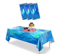 VARACL 3 Pack Disposable Plastic Iridescent Ocean Waves Tablecloth, Under the Sea Table Covers, 108”X54” Rectangle Blue Ocean Table Cloths for Summer Sea Beach Pool Birthday Party Decorations Supplies