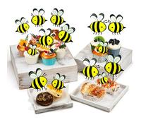 VARACL 30PCS Bee Cupcake Toppers,Bee Cake Topper for Bumble Bee Gender Reveal,Bee Themed Party Favors, Honey Bee Cupcake Picks For Baby Shower Kids Birthday Party Decorations Supplies Bumble Bee Decor