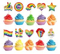 VARACL 30PCS Pride Month Cupcake Toppers, Rainbow Cake Topper for LGBT Pride Party Decoration, Gay Rainbow Party Favors Decor Supplies Cake Decorations