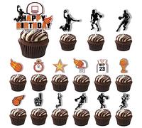 VARACL 32PCS Basketball Cupcake Toppers, NBA Star Sports Fan Basketball Backboard Cupcake Picks Baby Shower Basketball Players Theme Sports Party Decorations Supplies