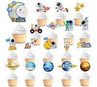 VARACL 35PCS Space Astronaut Cupcake Toppers Rocket Planet Trip to the Moon Cupcake Picks for Baby Shower Boys Girls Birthday Outer Space Themed Party Cake Decorations