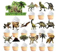 VARACL Dinosaur Cupcake Toppers Kit - 31PCS Realistic Dinosaur Birthday Decorations with Happy Birthday Banner, Dino Cake Topper Party Supplies for Kids Boys Girls Cake Decorations