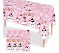 VARACL Pink Halloween Tablecloth, 3 Pack Happy Boo Day Pink Halloween Baby Shower Party Decorations, Plastic Pumpkins Ghost Table Cloth Little Boo Spooky Table Cover for Girl Party Supplies