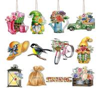 VARACL Spring Wooden Hanging Ornaments, Hello Spring Flowers Wreath Bloom Gnome Bird Truck Wood Slice Hanging Decorations for Tree Home Decor Party Favor ( 24 PCS )