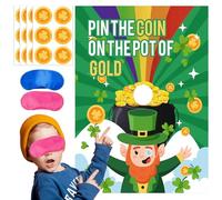 VARACL St Patrick’s Day Party Game, Pin The Coin On The Hat, Irish Party Games with 24PCS Shamrock Coins Stickers Pin The Tail St Patricks Day Games Classroom School Activities Family Party Supplies