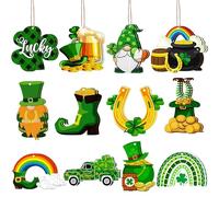 VARACL St Patricks Day Wooden Hanging Ornament Decorations, Lucky Shamrocks Horseshoe Clover Gold Coin Tree Ornaments for Irish Saint Patrick’s Day Party Supplies Spring Home Decor (24PCS)