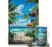 Varadero Cuba Beach Resort Illustration Jigsaw Puzzles for Adults1000 Pieces Mental Exercise Tranquil Escape Snug Lock Nice Gift (38x26cm)
