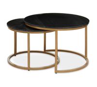 Varana Nest of Tables - Set of 2 - Black Marble with Gold - Round