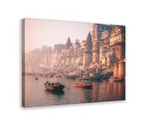 Varanasi Sunrise Ganges River, India Ghats Fine Canvas Poster Bedroom Decor Landscape Office Room Decor Gift 24x36inch(60x90cm)