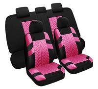 VarCozy Car Seat Covers Full Set Front and Split Rear Seat Covers Universal Cloth SUV Sedan Van Car Interior Covers Airbag Compatible Black and Pink