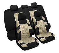 VarCozy Car Seat Covers Full Set, Front Seat Covers and Split Rear Bench Seat Covers for Car, Universal Cloth Seat Covers for SUV, Sedan, Van, Interior Covers, Airbag Compatible, Black&Beige