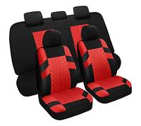 VarCozy Car Seat Covers Full Set, Front Seat Covers and Split Rear Bench Seat Covers for Car, Universal Cloth Seat Covers for SUV, Sedan, Van, Automotive Interior Covers, Airbag Compatible, Black&Red