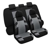 VarCozy Car Seat Covers Full Set, Front Seat Covers And Split Rear Bench Seat Covers For Car, Universal Cloth Seat Covers for SUV, Sedan, Van, Automotive Interior Covers, Airbag Compatible, Black&Grey