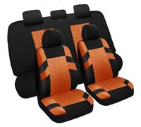 VarCozy Car Seat Covers Full Set Front Seats and Split Rear Seat Covers for Car, Universal Cloth, SUV, Sedan, Van, Car Interior Covers, Airbag Compatible, Black and Orange