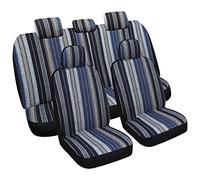 VarCozy Multi-color Woven Fabric Baja Saddle Blanket Seat Cover Set, Front & Rear, Universal Stripe Colorful, Breathable, Airbag Compatible, Car, Truck, Van, SUV
