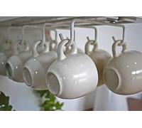 Vardesign Cup Hooks for Kitchen Cupboard Mug Hanger Under Shelf 8 Hooks Cup Holder Organiser for Storage Screw Fitting Under Cabinet (White)
