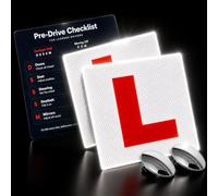 Vardian 2 Reflective L Plate Sticker for Car with 2 Blind Spot Mirrors | Non-Fade Self-Adhesive Reflective Vinyl, 2 Blind Spot Mirrors, Pre-Drive Checklist Card For Learner Driver