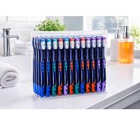 VARELON OLYMPIA Dr. Fisher Premium Pre-Pasted Soft Disposable Toothbrush, Individually Wrapped, Navy Blue with Multicolor Accents, Manual, 72 Count