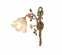 VARENCOK European Vintage Wall Sconce All Copper Wall Lights with Ceramic Roses and Bell-Shaped Glass Shade E14 1Light Decorative Wall Lamp for Bedroom Bathroom Hallway(Milk-White Glass)