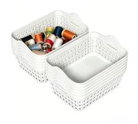 Vareone 12-Pack Plastic Desktop Storage Baskets, Mini Basket Trays for Shelves, Kitchen, Office(White)