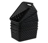 Vareone 6 Packs Plastic Woven Storage Baskets, Shelves Organizer Baskets, Kitchen Baskets for Cupboards, Black