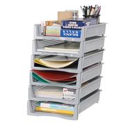 Vareone 6 Tier Plastic File Organizer Trays, Desktop Office Stackable Letter Tray, Gray