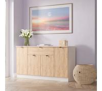 Welcome Furniture Ltd Bora 4 Door 1 Drawer Wide Sideboard in Gold Craft Oak & Kashmir - Ready Assembled, Cream
