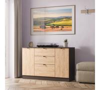 Welcome Furniture Ltd Bora 2 Door 3 Drawer Sideboard in Gold Craft Oak & Graphite - Ready Assembled, Grey