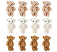 VARFBDAX 12 Pcs Mini Stuffed Bears, Small Plush Bear Toys with Keyring, Soft PP Cotton Filled Teddy Bears for Wedding Decorations, Birthday Gifts and Keychains