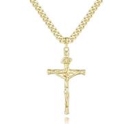 varger Cross Necklace Gold Cross Necklace for Men Crucifix Necklaces Men Future-Proof Cuban Chain Gold Crosses Chain Pendant for Mens 20/22/24 Inch, 20 inches, Gold, No Gemstone