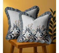 Vargottam 18x18 Cotton Cushion Covers Set of 2 - Double-Sided Printed Frill Pillow Covers with Zipper, Tropical Print, Farmhouse Style, 100% Cotton Twill, No Filler