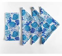Vargottam Coral & Seashell Cotton Napkins - Set of 12, 20x20 Inches, Blue, Durable & Absorbent, Perfect for Nature Inspired Dining, Spring Celebrations, Marine-Themed Tableware - Machine Washable