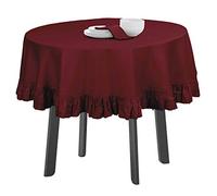 Vargottam Cotton Table Linens Ruffle Tablecloth, Round Table Cover Protector Solid Tablecloth, Farmhouse Tabletop Washable, Maroon-64 Inches Diameter