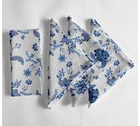 Vargottam Elegant Blue Floral on White Cotton Muslin Napkins - Set of 12, 20x20 Inches, Luxurious Self-Check Texture, Perfect for Upscale Dining, Weddings, and Events - Machine Washable