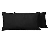 Vargottam Indoor/Outdoor Polyester Fabric Lumbar Pillow Cover, All-Weather Waterproof Rectangular Cushion Case for Patio Furniture, 16" x 24" Set of 2-Black