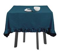 Vargottam Ruffle Tablecloth Solid Table Cover, Cotton Tablecloths For Square Tables, Dining Tablecloths Table Linens Washable,Teal Blue,54 x 54 Inches
