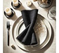 Vargottam Solid Cotton Muslin Napkins with Fringed Edges - 12 Pack | Reusable 20"x20" Cloth Napkins with Subtle Check Texture | Soft Dining Napkins for Weddings, Party, Elegant Dining, Brunches -Black