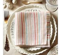 Vargottam Watercolor Stripes Cotton Muslin Napkins - Set of 12, 20x20 Inches, Peach, Orange, Ideal for Romantic Dinners, Spring Gatherings, and Everyday Elegance - Machine Washable