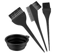 VARHHUXHA 4 Pcs Hair Coloring Brushes, Hair Dye Brush and Mixing Bowl Set, Double-Sided Hair Dying Brushes Tint Comb Set for DIY Salon Hairs Coloring Dying Brush, with Mixing Bowl - Black