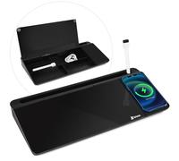 Varhomax Glass Desk Whiteboard Black with Wireless Charger, Desktop Dry Erase White Board with Storage, Desk Board Buddy to Do List Memo Notepad for Home and Office