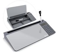 Varhomax Glass Desk Whiteboard Gray with Calculator, Desktop Organizer Dry Erase White Board with Storage, to Do List Memo Notepad for Home Office and School Supplies