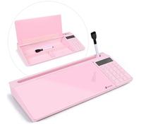 Varhomax Glass Desk Whiteboard Pink with Calculator, Desktop Dry Erase White Board with Storage, Desk Board Buddy to Do List Memo Notepad for Home and Office